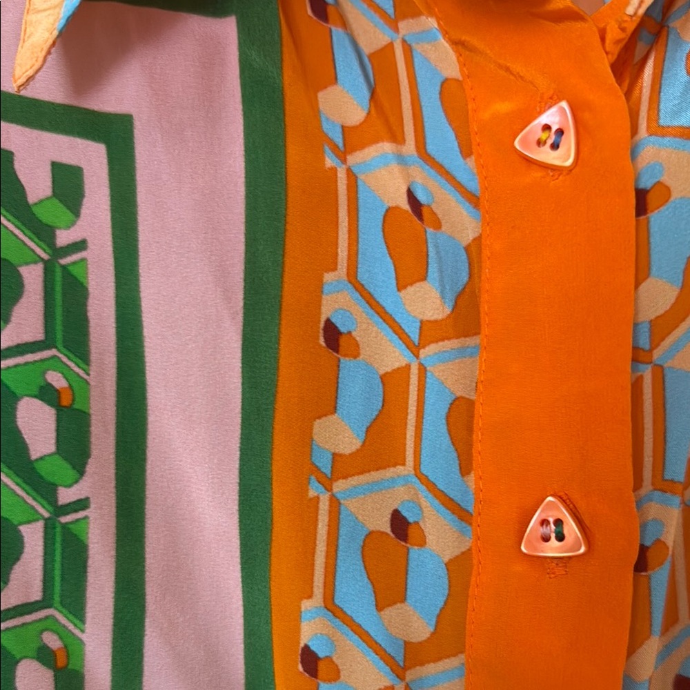 FARM Rio Orange Multi-Color Printed Button-Up Blouse - Picture 2 of 4